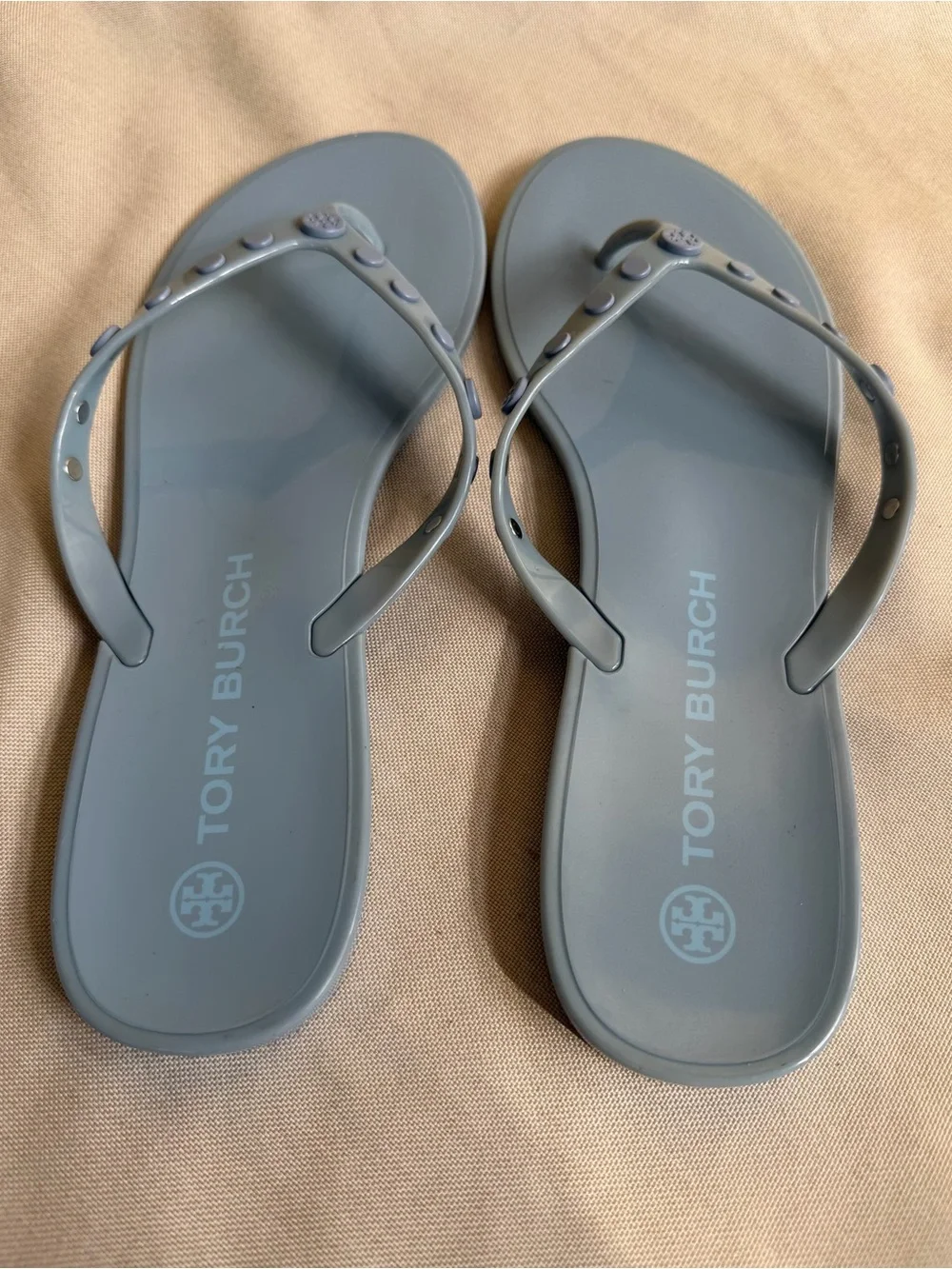 Tory Burch Studded Jelly Thong Sandals  Blue Gray Size 11 Excellent Condition!